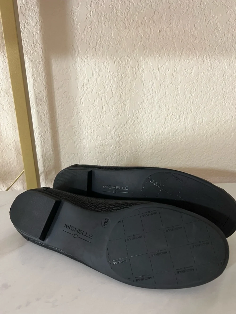 NEW Michele D Black Leather Stud Flower Moccasin Flats